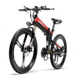 SYLTL Electric Bike 26 Inch Folding E-bike with 48V 10.4AH Lithium-Lon Battery Mountain Cycling Bicycle 21 Speed 400W High Speed Motor Electric Mountain Bike, Blackred