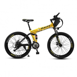 SYLTL Electric Bike 26 Inch Folding E-bike with Lithium-Lon Battery Mountain Cycling Bicycle Boost 240W High Speed Motor Electric Mountain Bike, Yellow, bagbattery