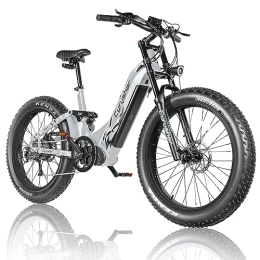Cyrusher Electric Bike 26inch Aluminum Frame Electric Bike For Adults, Trax Mountain Ebike 250W 52V 20Ah 1040wh, 4" All-Terrain Fat Tire, Shimano 9-Speed Rear, Full Air Suspension, (Grey)