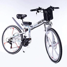 WQY Electric Bike 26Inch Folding Electric Mountain Bike 48V Lithium Battery Full Shock Absorber Integrated Wheel Bikes 21 Speeds Ebikes for Adults, White