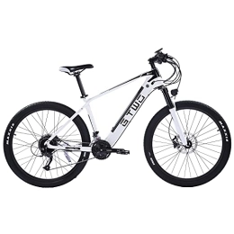 GTWO Electric Bike 27.5 Inch Electric Carbon Fiber Bike, Pneumatic Shock Absorber Front Fork, 27 Speed Mountain Bicycle (Black White, 9.6Ah)