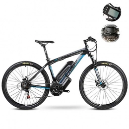 PXQ Electric Bike 27 Speeds Off-road Bicycle 26 / 27.5Inch Electric Mountain Bike with ZBL-18650 48V 10Ah Power Lithium Battery and LCD 5-speed Smart Meter, Dual Disc Brakes and Shock Absorber E-bike, Blue, 26Inch