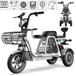 FYHJND Electric Bike 3 Wheel Electric Bicycle Adult Electric Scooter 12'' Lightweight And Compact All Terrain Mountain Tricycles with Electric Lock Child Seat for Home Shopping Use Traveling with Pets, Gray, 1200Wh25ah
