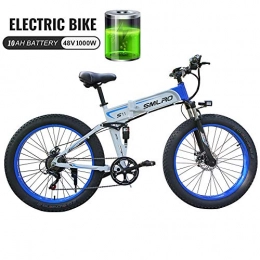 Ti-Fa Electric Bike 48V 1000W Electric Bike Electric Mountain Bike with 26inch Fat Tire MTB 7 Speed E-bike Pedal Assist Hydraulic Disc Brake, White Blue 1000W