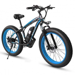 TANCEQI Electric Bike 48V 350W Electric Bike Electric Mountain Bike 26Inch Fat Tire E-Bike Hybrid Bicycle 21 Speed 5 Speed Power System Mechanical Disc Brakes Lock Front Fork Shock Absorption, Blue