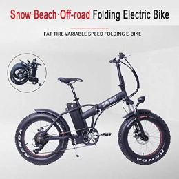 Night K Electric Bike 48V 500W Foldable Electric Snow / Beach / Off-road Bike 20'' Fat Tire E-Bike Sports Mountain Variable Speed Bike Lithium Battery Black