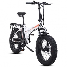 LAYZYX Electric Bike 500W Electric Foldable Bicycle, 48V Mens Mountain E Bike 7 Variable Speed 4 inch Fat Tire Road Bicycle Snow with Hydraulic Disc Brakes and Front Suspension Fork, 3 Operating Modes, White, 20inches