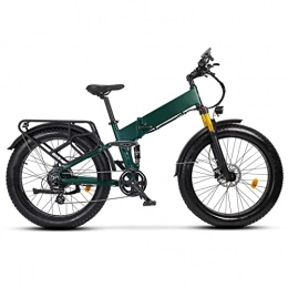 Electric oven Electric Bike 750w Electric Bike Folding for Adults Ebike 26 * 4.0 Inch Fat Tire 8 Speed Transmission 48v 14ah Lithium Battery Full Suspension Electric Bicycle (Color : Matte Green)