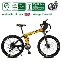 Acptxvh Bike Acptxvh Electric Bikes for Adult, FoldingElectricBike Bicycles All Terrain, 26" 36V 240W 8 / 10 / 12 / 20Ah Removable Lithium-Ion Battery Mountain Ebike for Mens Womens, Yellow, 20A70KM