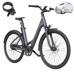 A Dece Oasis  ADO E-Bike Air 28 electric bike, Pedelec belt drive, 28 inches, 1 gear, rear motor, 345.00 Wh battery, ebike women / men, 36V 250W brushless motor-gray