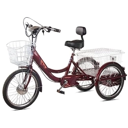  Electric Bike Adult Electric Shopping Tricycle, 20 Inch 3 Wheels Electric Bicycle, with Basket, Adjustable Seat and Handlebar, Maximum Load 150kg (15A)