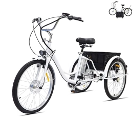 Generic Electric Bike Adult electric tricycle 24 in ladies 3 wheel bicycle tricycle with enlarged rear basket (can be used separately) 350W motor 36V12AH lithium battery tricycle Electricity / Assistance / Pedals (white)