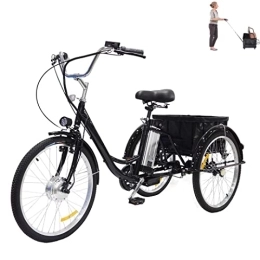 Generic Bike Adult electric tricycle 3 wheel bicycle lithium battery 36V12AH with extra large shopping basket can be used alone, 24inch Tricycle for parents electric / assist / pedal （black）