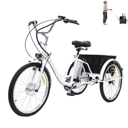 Generic Electric Bike Adult electric tricycle 3 wheel bicycle lithium battery 36V12AH with extra large shopping basket can be used alone, 24inch Tricycle for parents electric / assist / pedal (Color : White, Size : 24inch)