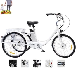 Generic Bike Adult electric tricycle 3 wheel bicycle with 36V12AH mobile lithium battery with enlarged shopping cart basket hybrid tricycle(WHITE), 24in