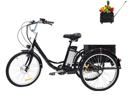 Generic Bike Adult electric tricycle 3 Wheel Electric Bicycle with Durable Rear Vegetable Basket, 24 Inch 3 Wheels Cruise Trike with Removable 36V 12Ah Lithium Battery and Adjustable Bike Seat (black1)