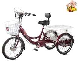 Generic Bike Adult Electric Tricycle 3 Wheels 20 Inch for Parents with Enlarged Shopping Basket Power Tricycle 250W Motor 3 Rounds Adult tricycles for women gift Maximum Load 440 lbs, dark red