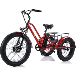 SKVLF Electric Bike Adult Fat Tire Electric Tricycle, 48V12ah Removable Battery 7 Speed 3 Wheels Bike, Large Capacity Rear Basket Electric Bicycle for Men And Women