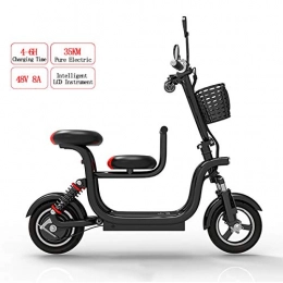 PXQ Bike Adult Folding Electric Bicycle 400W 48V High Power E-Bike with 10 Inch Tire and Child Sitting, Double Disc Brakes Top Speed 37km / h City Commuter Bike, Black, 8A
