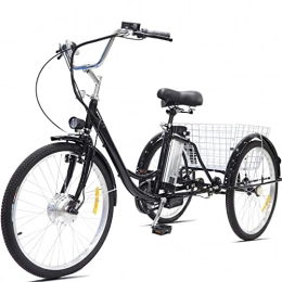 ZHANGXIAOYU Bike Adult Tricycle Electric 24inch 3 Wheel Bicycle 36V12AH Removable Lithium Battery with Large Shopping Cart Basket Comfortable Cruiser Three Wheel Max Load 330 lbs(black)