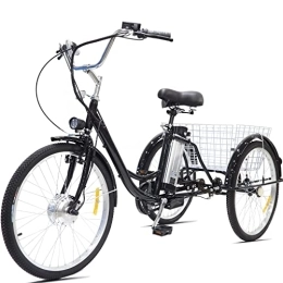Generic Bike Adult Tricycle Electric 24inch 3 Wheel Bicycle 36V12AH Removable Lithium Battery with Large Shopping Cart Basket Comfortable Cruiser Three Wheel Max Load 330 lbs (Color : Black, Size : 24in)