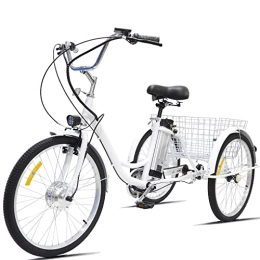 ZHANGXIAOYU Bike Adult Tricycle Electric 24inch 3 Wheel Bicycle 36V12AH Removable Lithium Battery with Large Shopping Cart Basket Comfortable Cruiser Three Wheel Max Load 330 lbs(white)