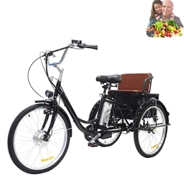  Electric Bike Adult tricycle electric 24inch hybrid with rear seat + basket (with wheels and push rod) for the elderly 3-wheeler 36V12AH lithium battery three parents children(24inch black)