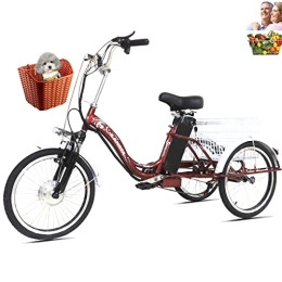 Generic Bike Adult tricycle electric 3 wheeler for women 20in 3 wheel bike with enlarged rear basket 48v12ah lithium battery power / assist / pedal 3 modes Adult tricycle for the elderly