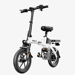 LYRWISHLY Electric Bike Adults Electric Bike, Urban Commuter Folding E-bike, Max Speed 25km / h, 14inch Super Lightweight, 48V 24Ah Removable Charging Lithium Battery, Unisex Bicycle ( Color : White , Size : Range: 230 km )
