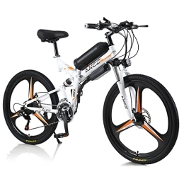 AKEZ Electric Bike AKEZ 26" Electric Folding Bikes for Adults, Fold Electric Bikes, E-Bikes for Men All Terrain Electric Mountain City Bikes with 36V Removable Lithium Battery for Commuting Cycling (White Orange)