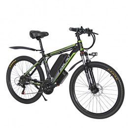 AKEZ Electric Bike AKEZ Electric Bike for Adult, 26" Ebike for Men, Electric Hybrid Bicycle MTB All Terrain, 48V / 10Ah Removable Lithium Battery Road Mountain Bike, for Cycling Outdoor Travel Work Out (black green)