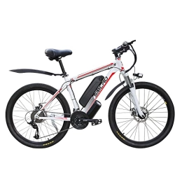 AKEZ Bike AKEZ Electric Bike for Adult, 26" Ebike for Men, Electric Hybrid Bicycle MTB All Terrain, 48V / 10Ah Removable Lithium Battery Road Mountain Bike, for Cycling Outdoor Travel Work Out (white red 1000)