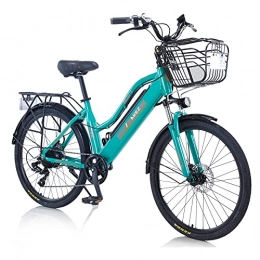 AKEZ  AKEZ Electric Bike for Adults Women, 26’’ Electric Mountain Bike for Women, 250W Removable Lithium-Ion Battery E-bike for Men with Shimano 7 Speed Gear and Dual Disc Brakes (green)