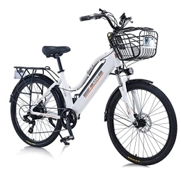 AKEZ  AKEZ Electric Bike for Adults Women, 26’’ Electric Mountain Bike for Women, Removable Lithium-Ion Battery E-bike for Men with Shimano 7 Speed Gear and Dual Disc Brakes (white)