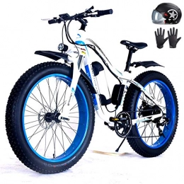 Amantiy Bike Amantiy Electric Bike, 26" Electric Bike 48V 1000-1500W 17.5Ah Removable Lithium-Ion Battery Fat Tire Snow Bike for Sports Cycling Travel Commuting Endurance 90 km (Color : White Blue, Size : 1000W)