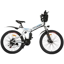Ancheer Electric Bike ANCHEER 26" Folding Electric Bikes for Adult, 26 inch Electric Mountain Bike Commuter Bicycle with 250W Motor 36V 8Ah Lithium Battery 21-speed Gear Dual Suspension (White)