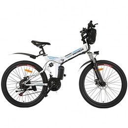 Ancheer  ANCHEER 26" Folding Electric Bikes for Adult, 26 inch Foldable Electric Commuter Bicycle with 250W Motor 36V 8Ah Lithium Battery 21-speed Gear Double Disc Brakes (White)