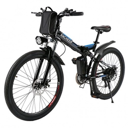 Ancheer Electric Bike ANCHEER Electric Mountain Bike, 26 Inch Folding E-bike, 36V 250W Large Capacity Lithium-Ion Battery and Battery Charger, Premium Full Suspension and Shimano Gear (Schwarz-1)