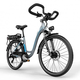 AORISSE Electric Bike AORISSE Electric Bike 7 Speed 26" Adult City Commuter Ebike 400W Motor Double Disc Brake Butterfly Handle Student Lady Leisure Electric Bicycle with 36V 10AH Removable Lithium Battery, Blue