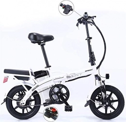 AUZZO HOME Electric Bike AUZZO HOME 14 Inch Folding Electric Bicycle Double Disc Brakes City Commuter Bike 250W 48V Removable Lithium Battery E-Bike with Top Speed 25km / h for Adult and Teenager, White, 10A