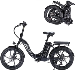 TIGUOWISH Electric Bike AVAKA BZ20 PLUS Electric Bike Foldable 20 * 3.0 Inch Fat Tires 48V 15Ah Battery 100Km Range Dual Disc Brake Shimano 7-Speed Gear LCD Display- IT Wheel Black