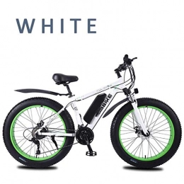 AYHa Electric Bike AYHa Adults Snow Electric Bike, Lockable Front Fork Shock Absorption 26 inch 4.0Fat Tires Mountain E-Bike 27 Speed Dual Disc Brakes 36V Removable Battery, White, 8AH
