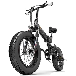 TIGUOWISH Bike Bezior Electric Bike XF200 for Adults, Foldable 20" x 4.0 Fat Tire Electric Bicycle, 48V 15Ah Removable Lithium Battery, Electric Mountain Bike, Suspension Fork, Shimano 7 Speed Gear Black
