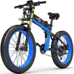 Bezior Electric Bike Bezior Fat Tire Electric Bike X PLUS, 48V 17.5AH 26"x 4"Electric Mountain Bike Folding Electric Bike for Adults Shimano 9-Speed 3 Riding Modes, Blue