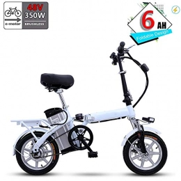 AYUSHOP Bike Bike Electric Folding for Adult, Folding Collapsible Lightweight Aluminum E-Bike 48V 6AH Lithium-Ion Battery, 350W Brushless Motor and Recharge mileage 30km-60km, 3 Speed and Brushless motor , White