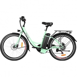 BIKFUN Electric Bike BIKFUN 26 inch Electric Bike for Adult, 15Ah 540Wh Battery Power Assisted Commute Bicycle City Cuiser, E-Bike with Low-Step Frame Shimano 7 Speed (Aqua green)