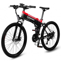 BNMZXNN Bike BNMZXNN Folding electric bicycle, mountain bike shifting power, 48V10ah lithium battery bicycle, adult 26 inch 240W double disc brake electric vehicle, Red vintage wheel-48V10ah