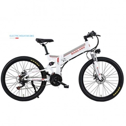 BNMZXNN Bike BNMZXNN Folding electric mountain bike, lithium battery assisted bicycle, 350W off-road bicycle, 26 inch 48V10A90km21 speed Shimano, White-Spoke wheel double battery version