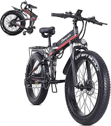 CASTOR Electric Bike CASTOR Electric Bike 26inch4.0 Fat Tire Folding Electric Mountain Bike, 48v 12.8ah Removable Lithium Battery, 1000w Motor and 21 Speed Gears Beach Snow Bicycle, Full Suspension bike for All Terrains, Red