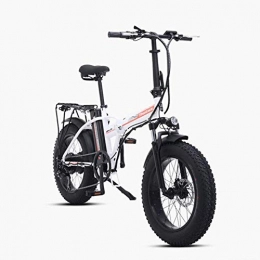 CHEER.COM Electric Bike CHEER.COM 500W Electric Foldable Bicycle Mountain Snow E-bike Road Cycling 15Ah 48V Lithium Battery 20 Inch Fat Tire 7 Variable Speed With Dual Disk Brakes Up To 100 Kilometer, White